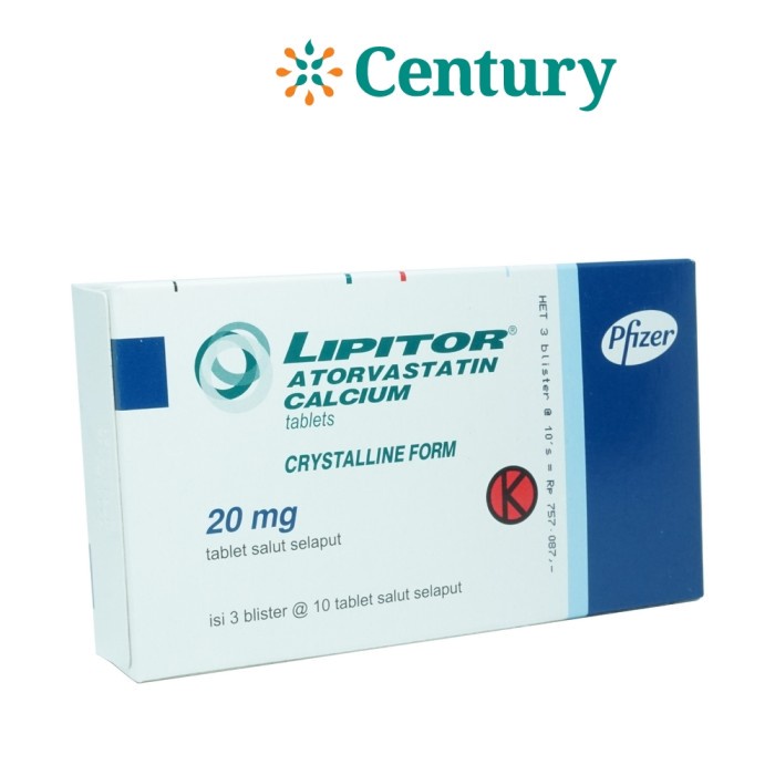 Jual LIPITOR 20 MG 1 STRIP ISI 10 TABLET/ATORVASTATIN/KOLESTROL ...