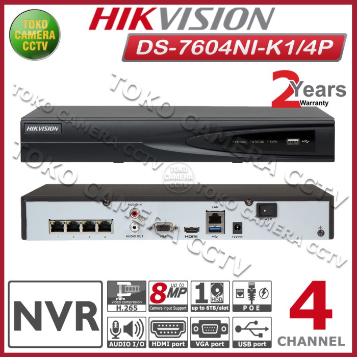 Jual NVR HIKVISION 4 CHANNEL DS-7604NI-K1-4P POE | Shopee Indonesia