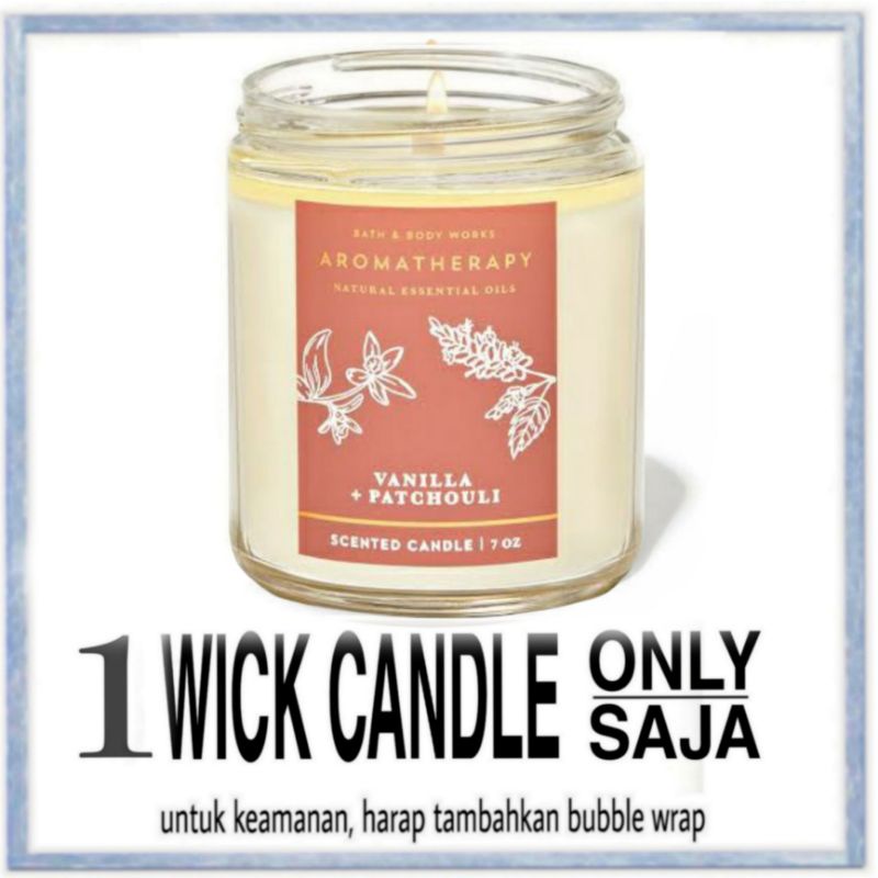 BBW AROMATHERAPY VANILLA PATCHOULI COMFORT SINGLE WICK SCENTED CANDLE 198  G LILIN WANGI SUMBU PENGHARUM RUANGAN BATH BODY WORKS