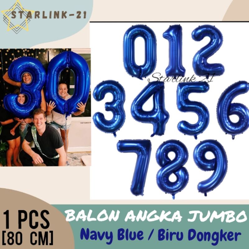 Jual BALON ANGKA JUMBO NAVY BLUE | Balon Angka Biru Dongker 80 cm