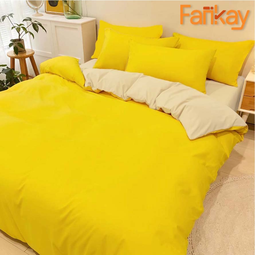 Jual Bed Cover Set TwoTone Yellow Cream Silk Bed Cover 100x200