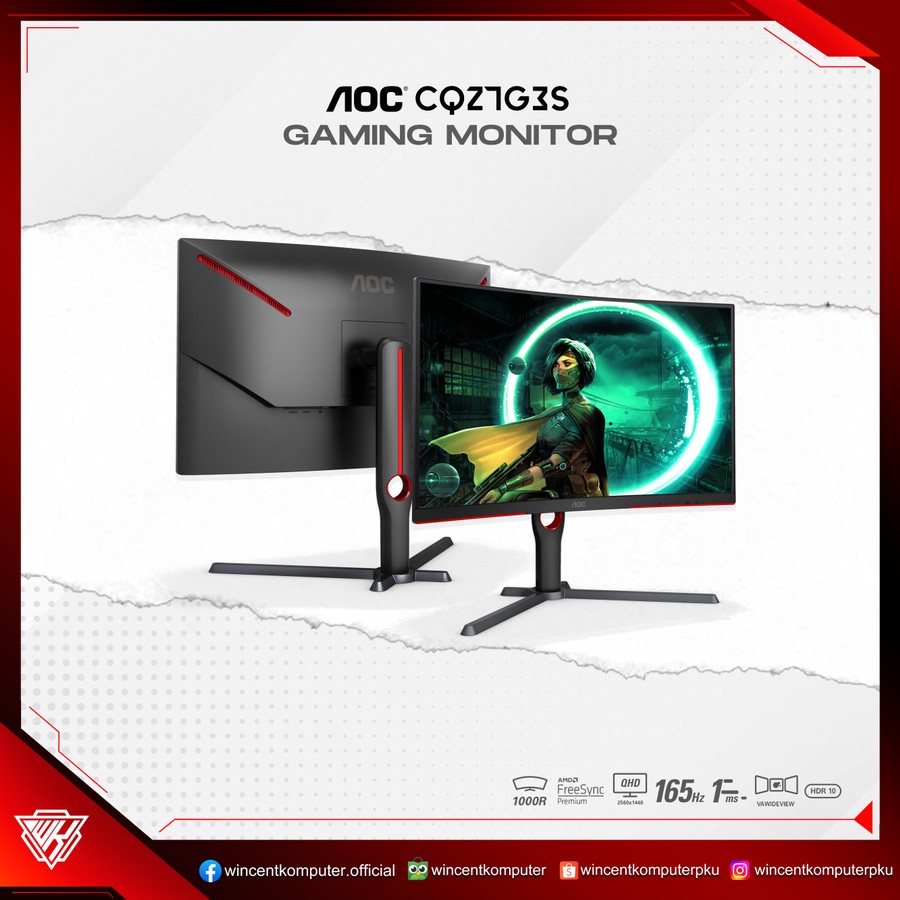 Jual AOC CQ27G3S Curved Gaming Monitor 27 VA 1ms 165Hz QHD 1000R