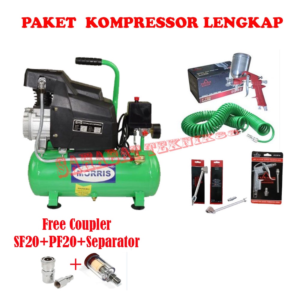 Jual Paket Lengkap Kompressor Morris Liter Mesin Kompresor Listrik Dengan Selang Recoil