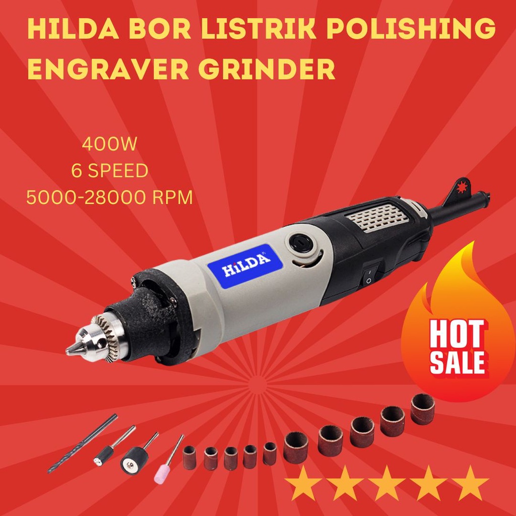 Jual HILDA Bor Listrik Polishing Engraver Grinder Drill 400W 6 Speed ...