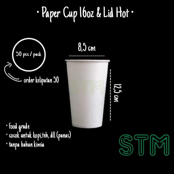 Jual Paper Cup Hot 500ml 16oZ/Gelas Kertas buat minuman panas 16oz 480 ...