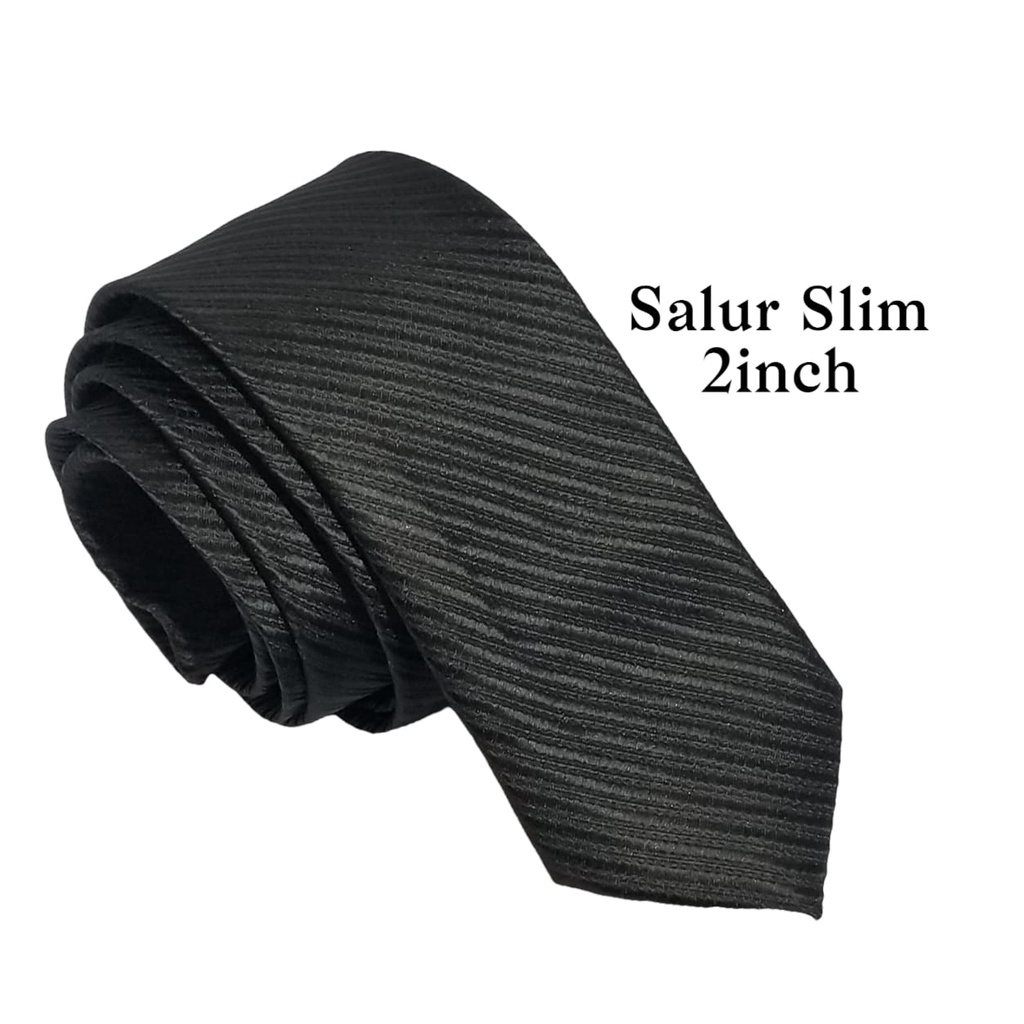 Jual Kiama Dasi Kantor Salur Slim Inch Warna Hitam Slimfit Tie