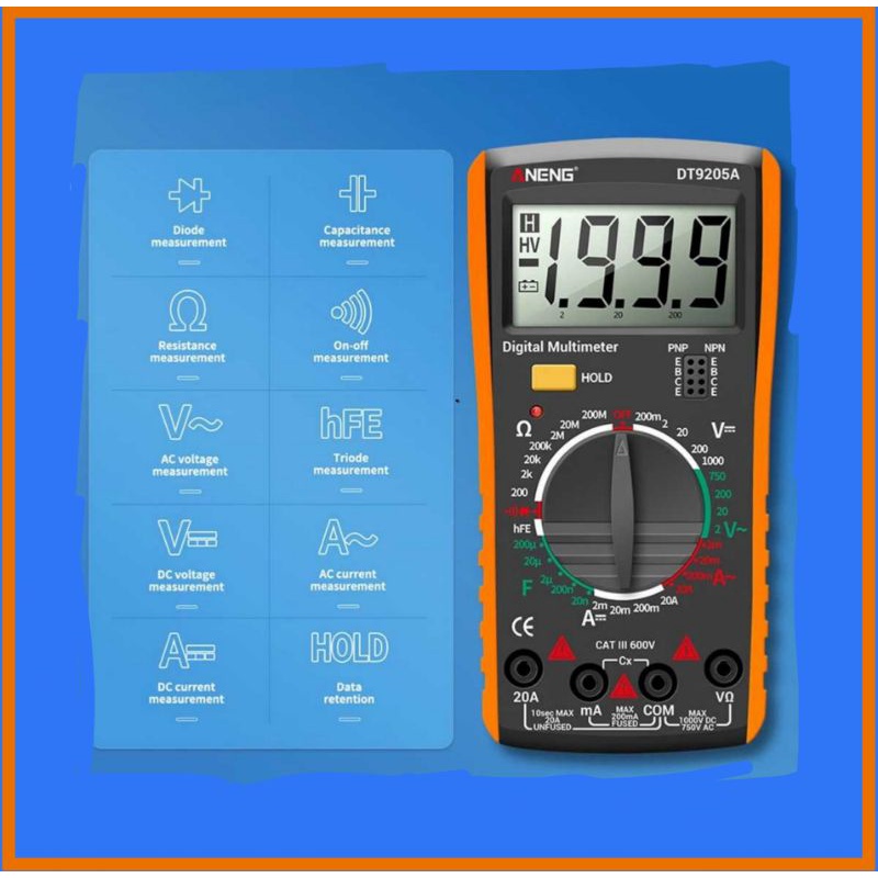 Jual Multimeter Multitester Avometer Digital Aneng DT9205A 3 Alat Ukur Kelistrikan Murah Bagus