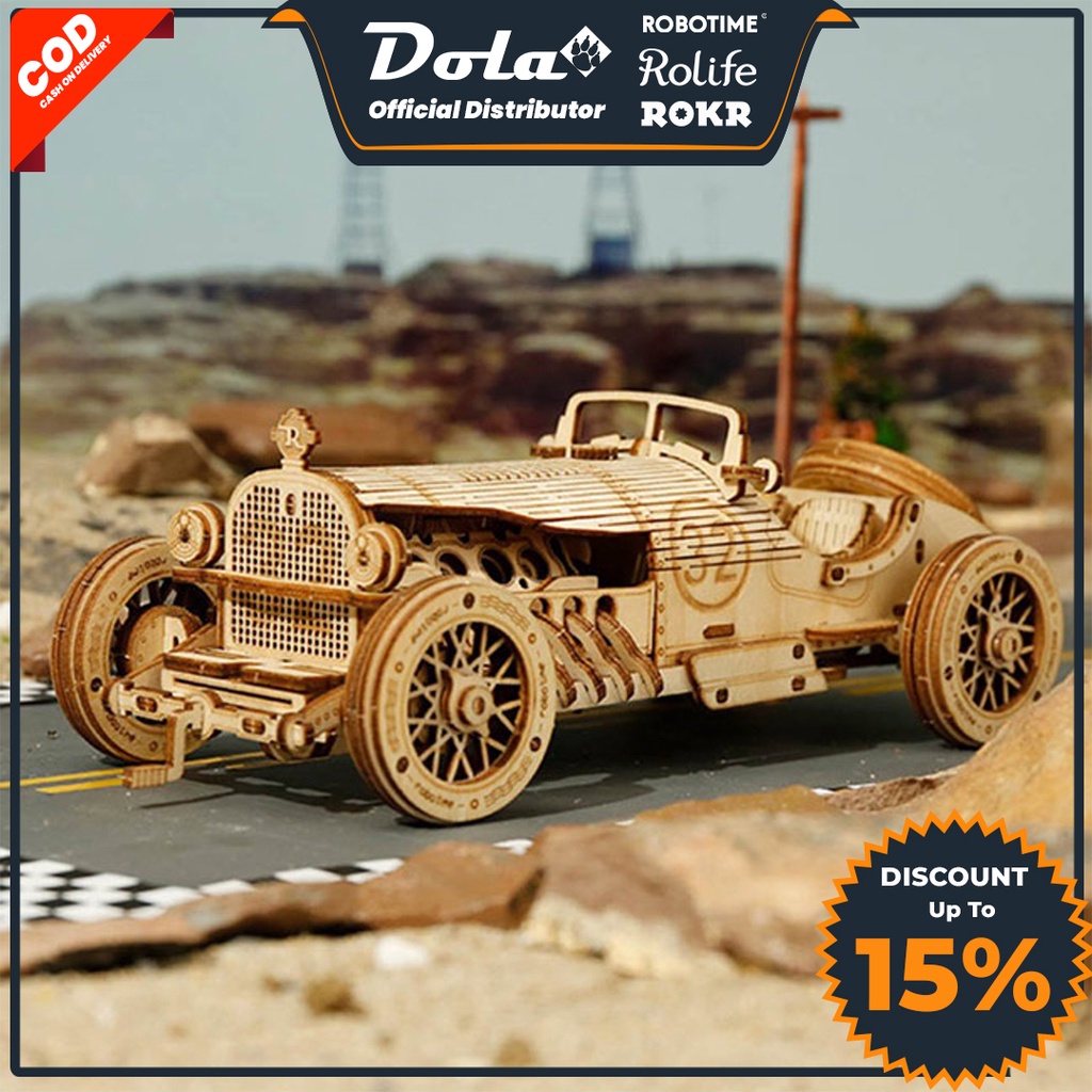 ROKR Grand Prix Car 3D Puzzle In Legno Robotime 1:16 Scala Retro - Foto 9