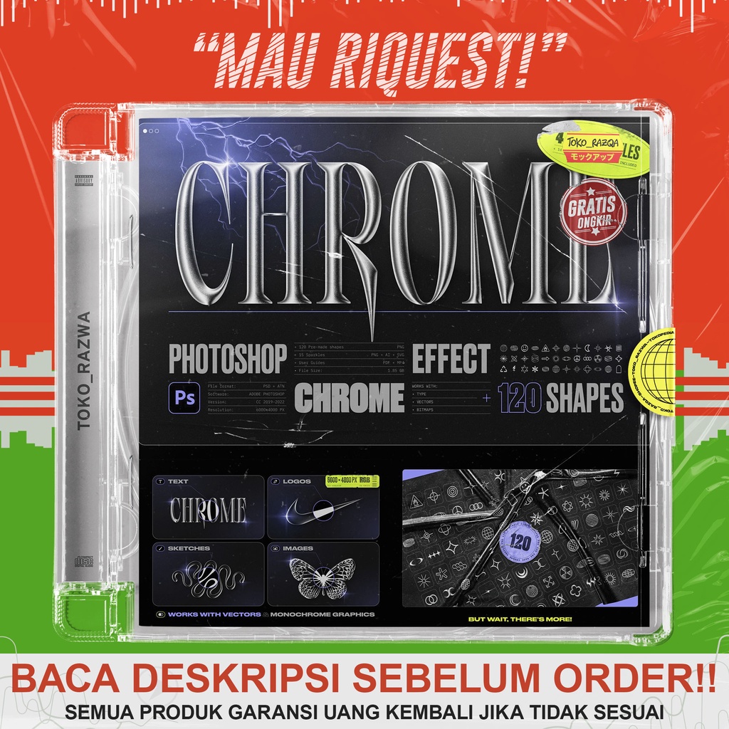 Chrome 3D Effect For Photoshop + 120 Shapes