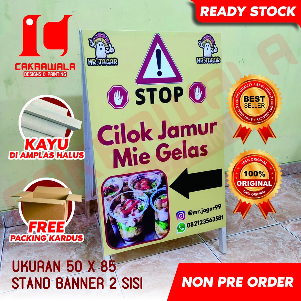 Jual Stand Banner Kayu Cilok Dan Jamur Krispi Ukuran 50 X 85 Standing Banner Kayu Segitiga 