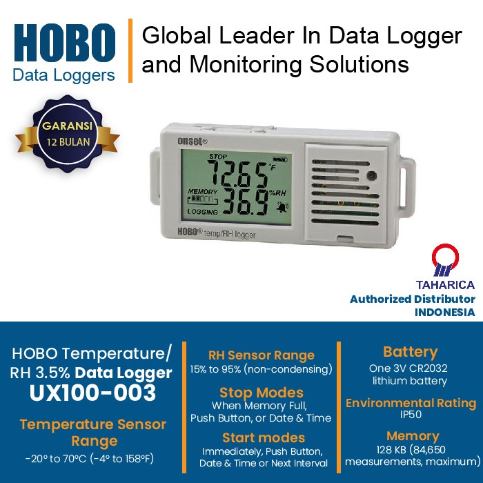 Jual Laku Data Logger Suhu Dan Kelembaban Hobo Ux100003 Temp/Rh 3.5