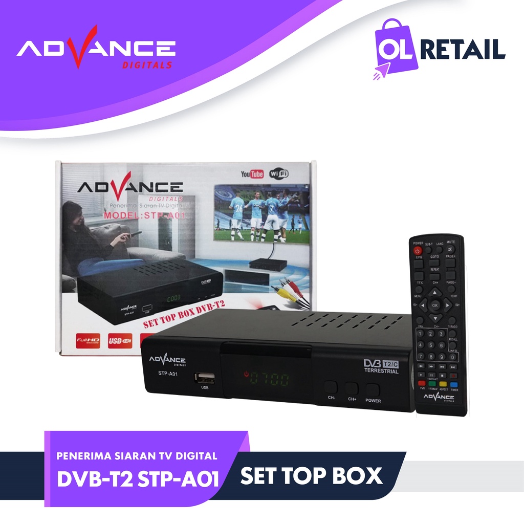 ADVANCE Tv Digital Penerima Siaran Set Top Box DVB-T2 Model STP-A01 / STP 01 ADVANCE Set Top Box - GARANSI RESMI