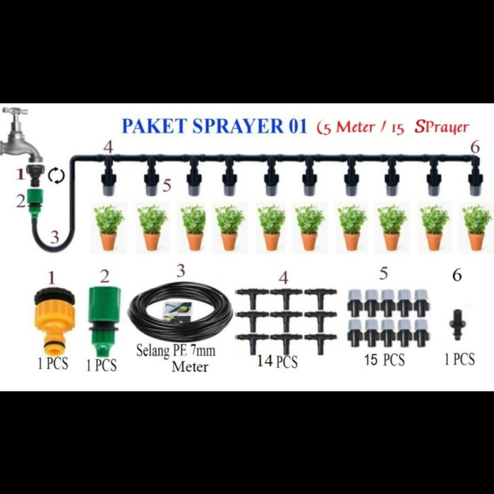 Paket Irigasi Sistem Misting Abu-abu Selang 5Mtr + 15 Pcs Mist Sprayer