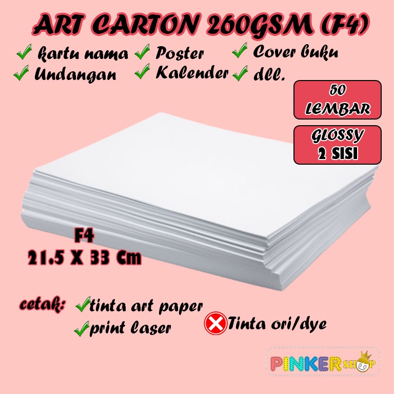 Jual Kertas Art Carton Art Paper 260 Gsm F4 Isi 50 Lembar Art Karton