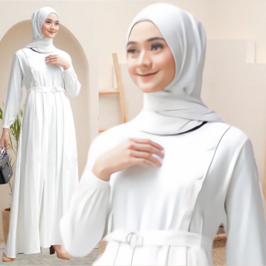 Jual Model Gamis Terbaru 2024 Putih Polos Simpel Modern Remaja Dress Crinkle Wanita Muslim Pesta 7881