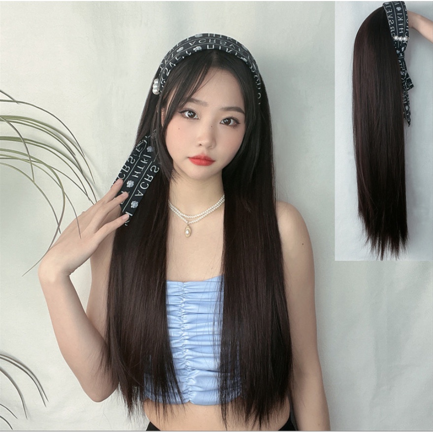 Jual Wig Bando Rambut Palsu Wanita Panjang Lurus Gelombang Simple Elegan Headband Bandana Short 