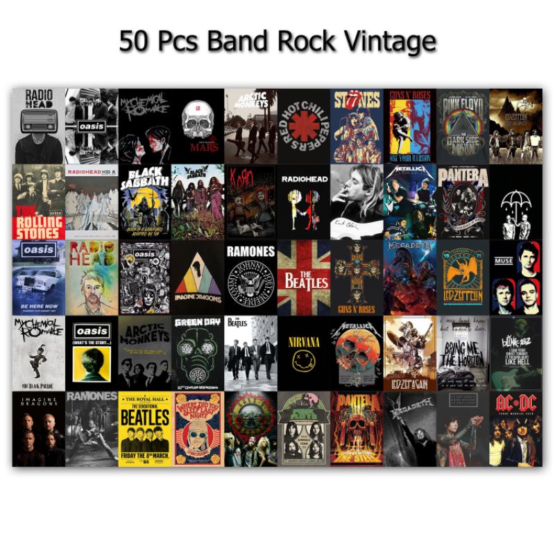 Jual Poster Aesthetic Paket 50 Pcs Random Poster Dinding Band Rock ...