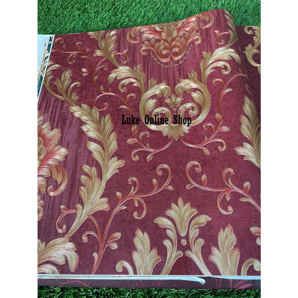 Jual Wallpaper Dinding Motif Batik Ranting Garis Elegan Silver Merah ...