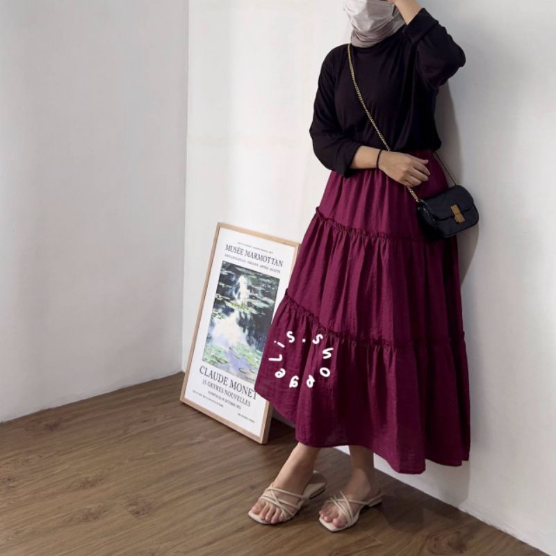 Jual BOGATA SHIMMER SKIRT / Rok Layer Polos / Rok Panjang Wanita / Rok ...
