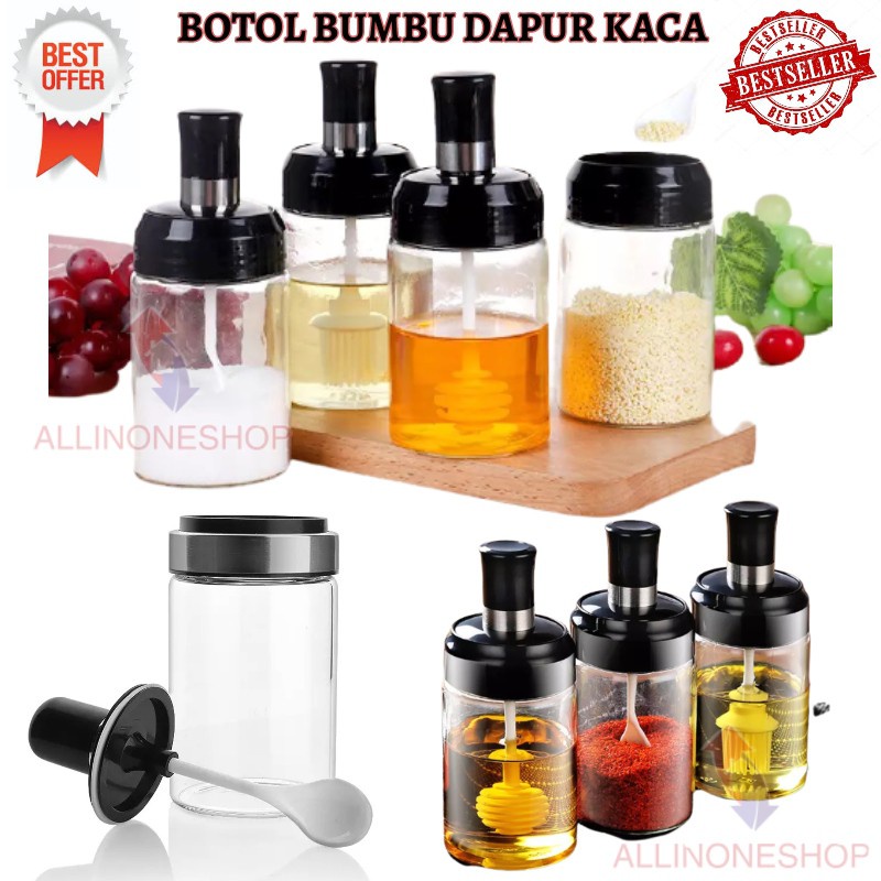 Jual Botol Bumbu Kaca Botol Bumbu Kaca 250 Ml Sendok 2 In 1 Toples Bumbu Dapur Kaca 3736