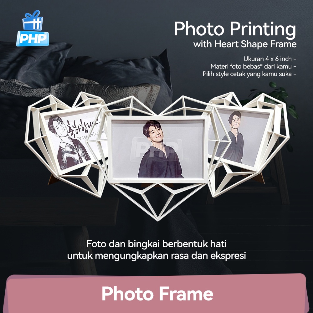 Jual #PHP Cetak Foto Custom 4 x 6 & Photo Frame / Bingkai Bentuk Hati ...