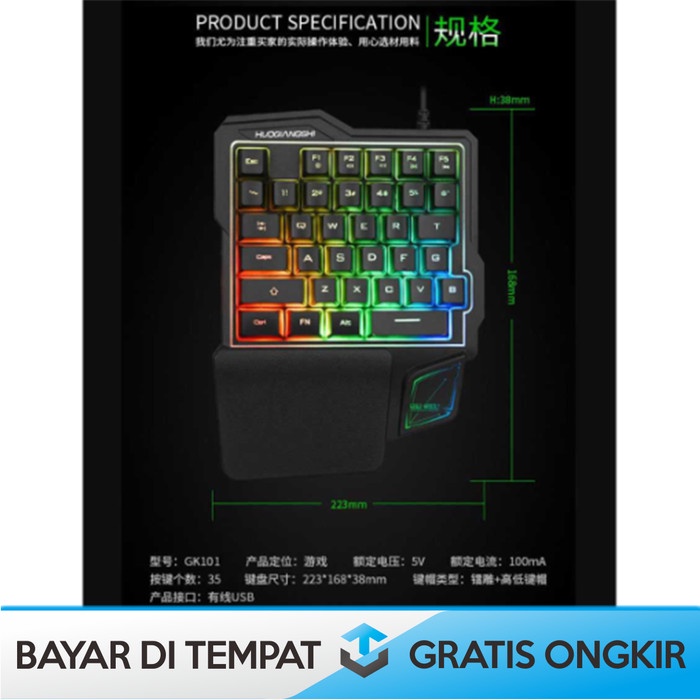 Jual Terlaris Keyboard Gaming One Single Hand Setengah Rgb K108 ...