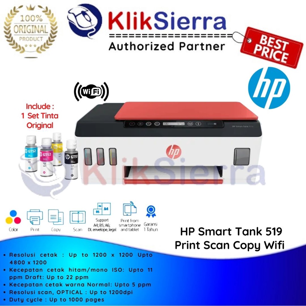 Jual HP Smart Tank 519 Wireless Printer Print Scan Copy Wifi Garansi ...