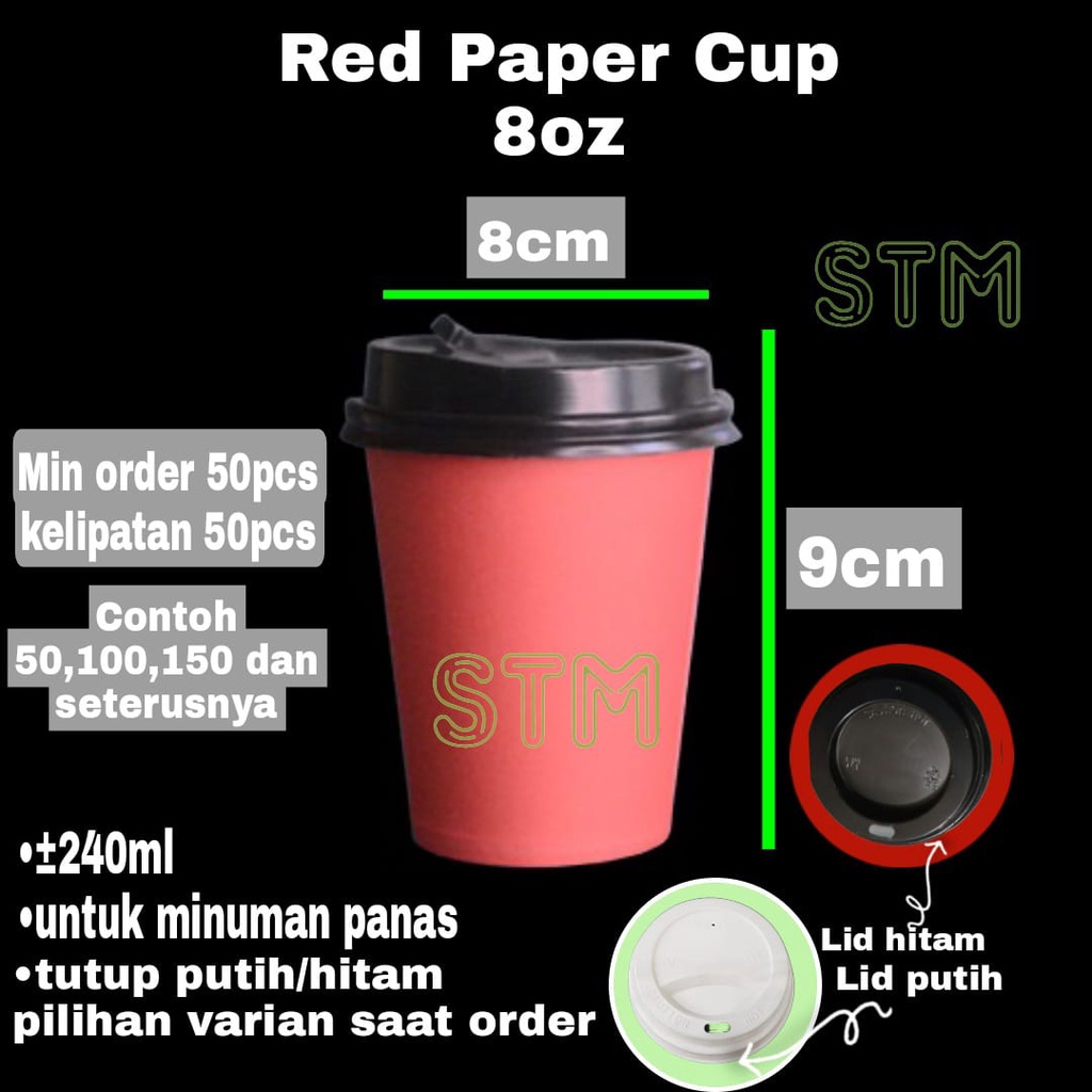 Jual Full Red Paper Cup 8oz / Gelas kertas merah panas 8oz / cup hot ...