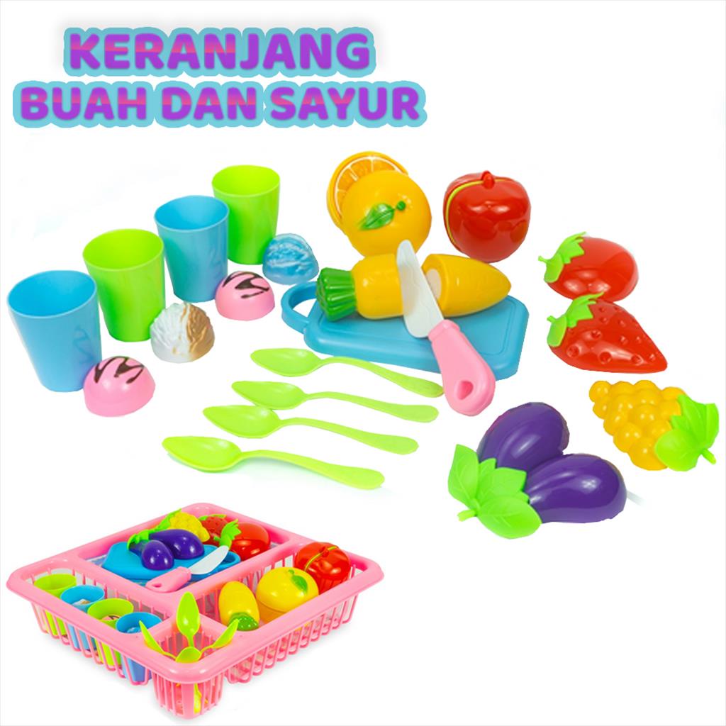 Jual Mainan Keranjang Buah Dan Sayuran Satu Set Mainan Mainan Potong Ice Cream Set Besar