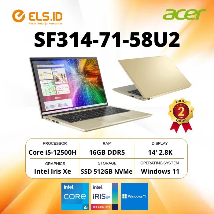 Jual Acer Swift 3 Oled Sf314 71 58u2 Luxury Gold [i5 12500h 16gb Ssd