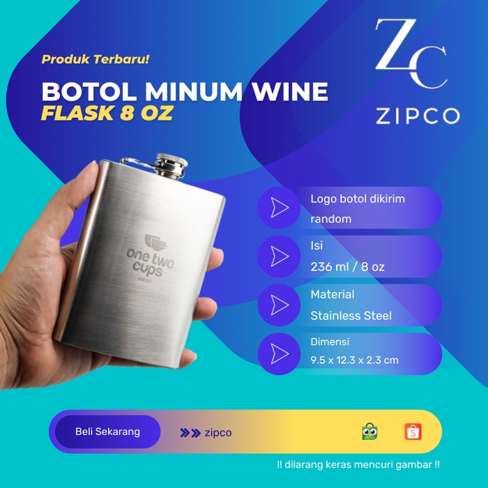 Jual Botol Minum Wine Flask 8 oz Botol Stainless Steel 236ml | Shopee ...
