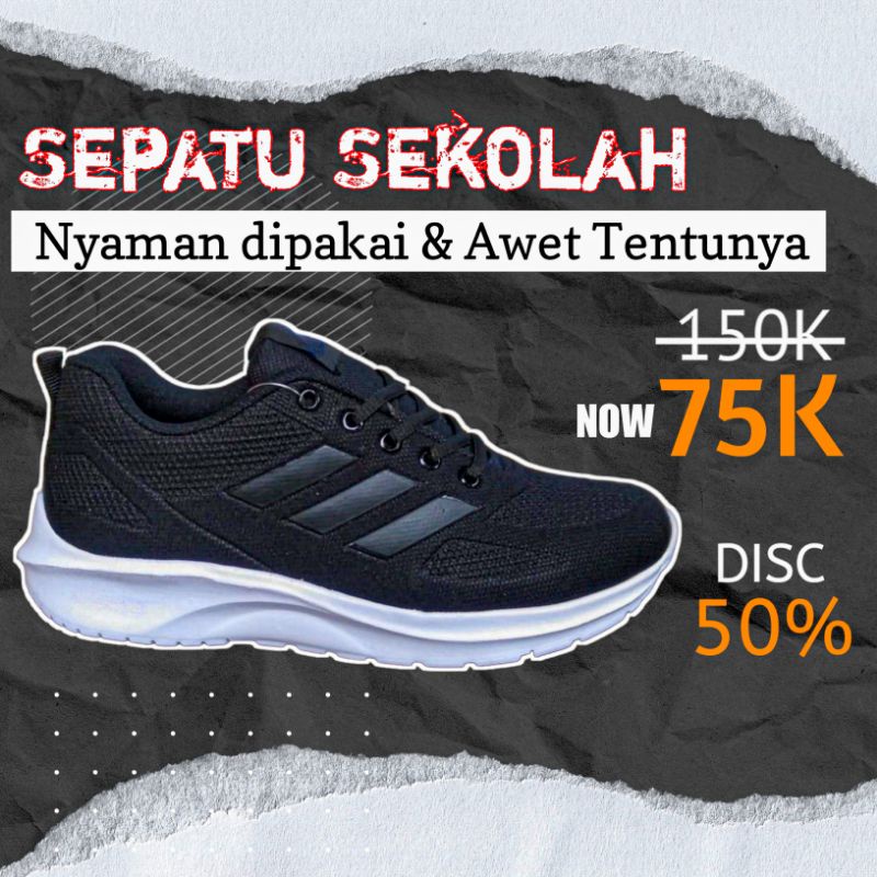 Jual Sepatu Sekolah Hitam Putih Hitam Polos Pria Wanita Sepatu