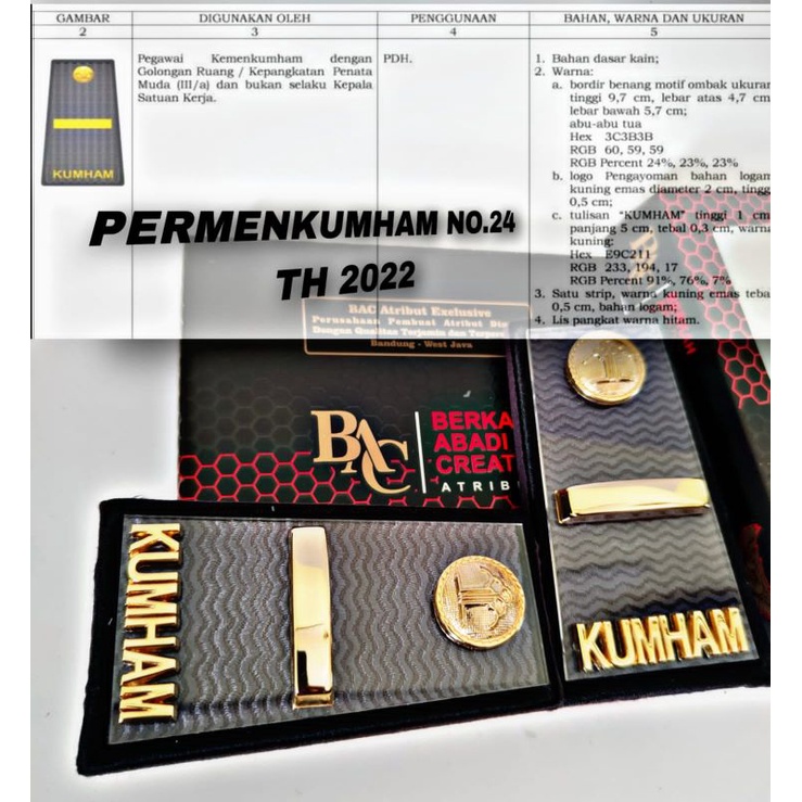 Jual Pangkat Pdh 3A Kumham Terbaru Kain Akrilik Exclusive BAC ATRIBUT ...