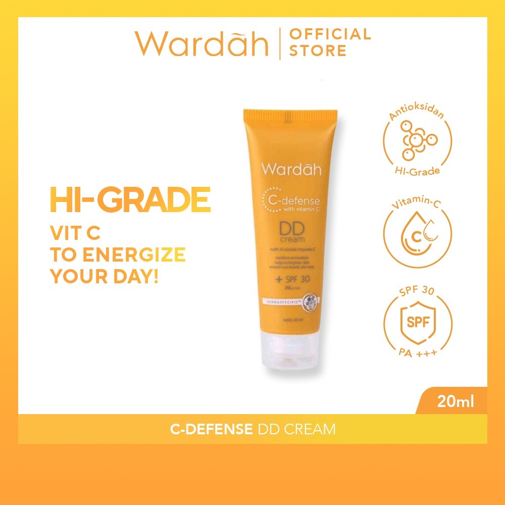 Wardah C-Defense DD Cream 20 ml - Alas Bedak untuk Mencerahkan dan Meratakan Warna Kulit - Dilengkapi dengan HiGrade Vitamin C dan SPF 30 PA+++