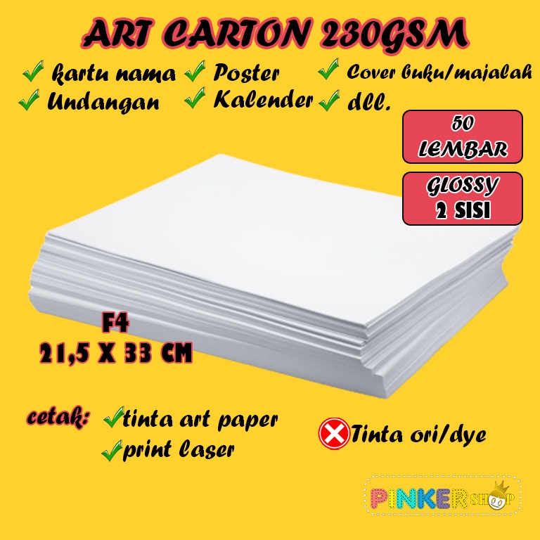 Jual Kertas art carton/art paper 230 gsm F4 isi 50 lembar/art karton
