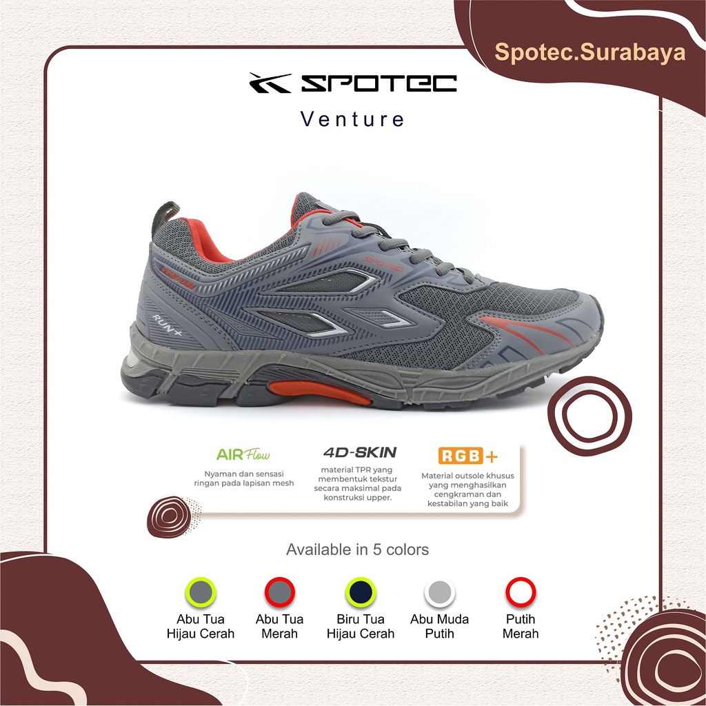 Jual Sepatu Running SPOTEC VENTURE Abu-Merah | Shopee Indonesia