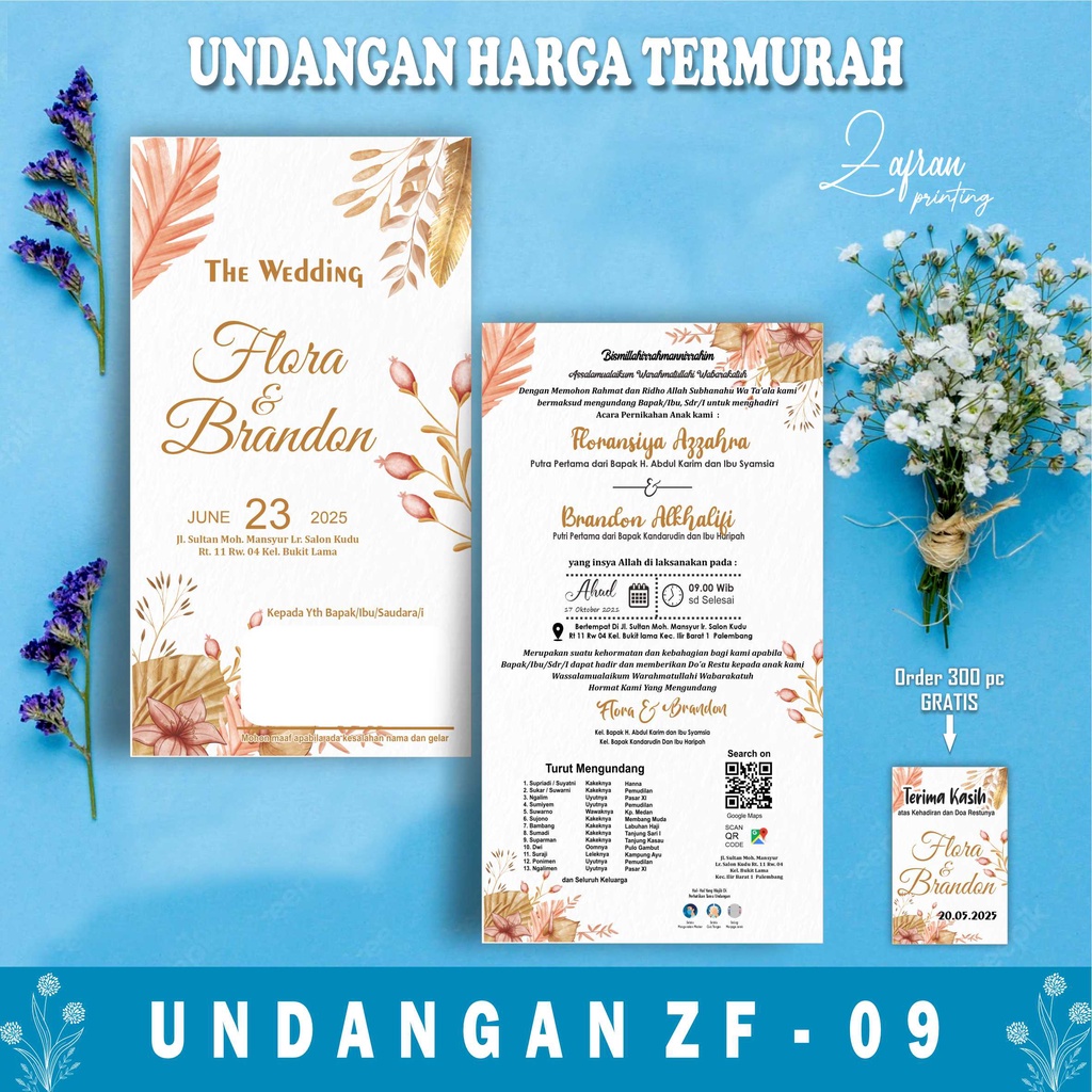 Jual Undangan Pernikahan 1 Lembar Murah, Cantik, Elegant, Simpel