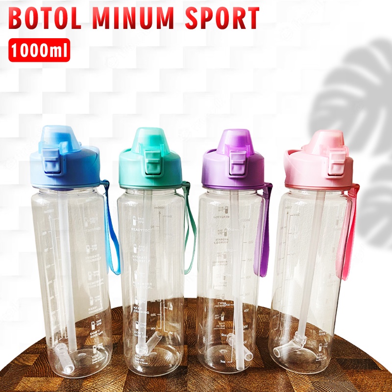 Jual Botol Viral Botol Motivasi 1 Liter Bening Free Stiker 2D+3D Dengan ...