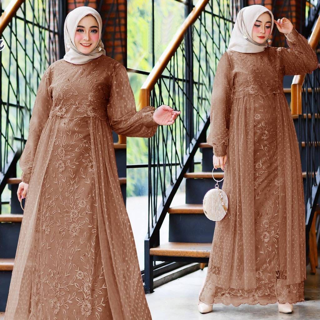 Jual Baju Pesta Gamis Jumbo Wanita Muslimah Adem Mewah Elegan