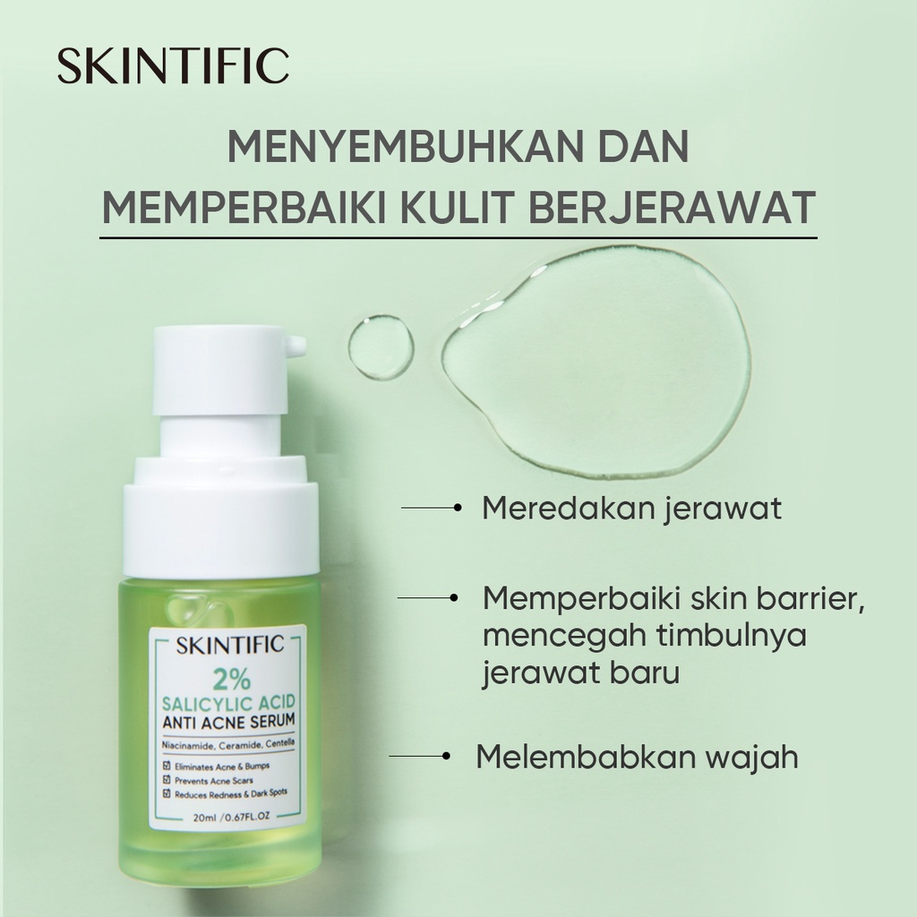 [BIG SIZE] SKINTIFIC 2% Salicylic Acid Anti Acne Serum 50ml Serum Jerawat Melembabkan wajah Facial Serum Komedo Salicylic Acid Serum