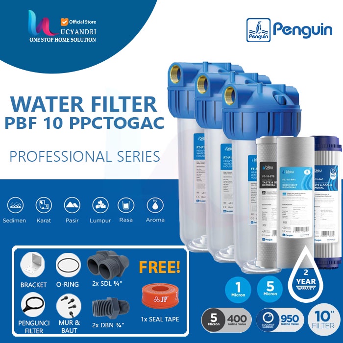 Jual Filter Air Penguin PBF 10 (PP+CTO+GAC) PRO Water Filter Paket