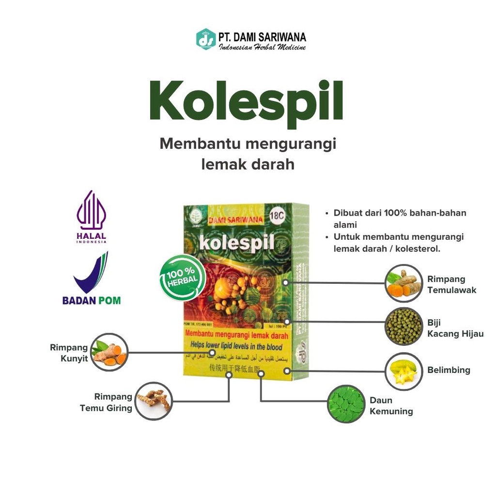 Herbal KOLESPIL 100 Pil Mengurangi Kolesterol Lemak Darah Dan Asam Urat Kaku Urat Leher