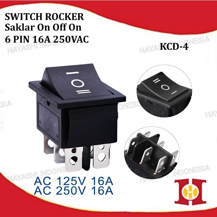 Jual Saklar Power Switch DPDT Tombol ON OFF ON Roker Rocker Besar 16A ...