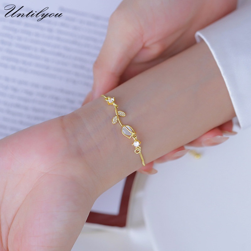 Jual Gelang Emas Tulip Kristal Opal Gelang Serut Perhiasan Aksesoris