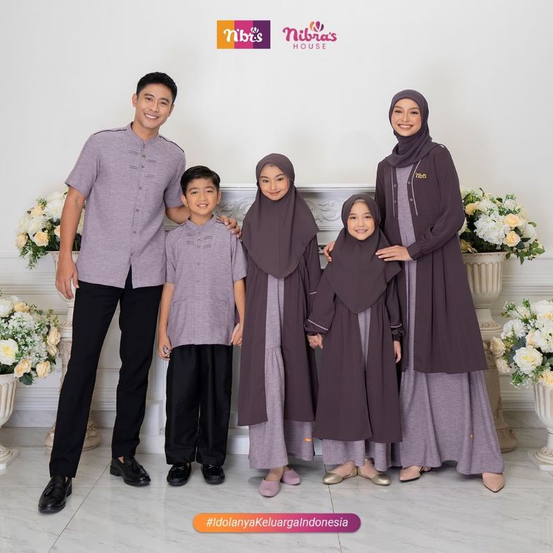 Jual Baju Muslim Couple Set Keluarga Sarimbit Nibras FAIDAA PLUM Gamis