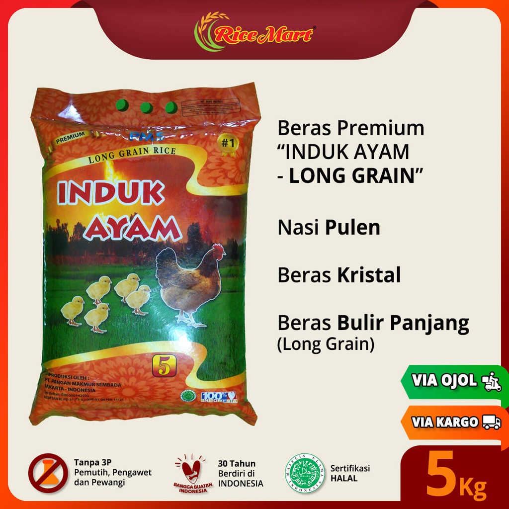 Jual Beras INDUK AYAM - LONG GRAIN 5 kg - Beras Premium - Nasi Pulen