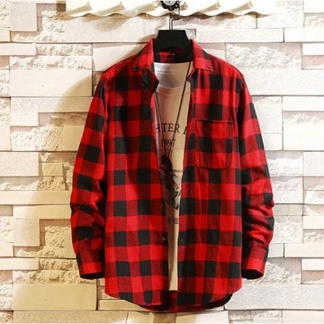 Pengiriman Cepat Kemeja Flanel Motif Kotak Coklat Lengan Panjang Pria Kualitas Import