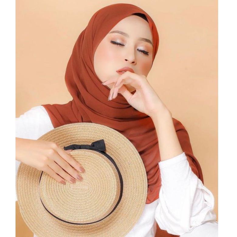 Jual pashmina ceruty babydoll polos warna Coral / merah bata by