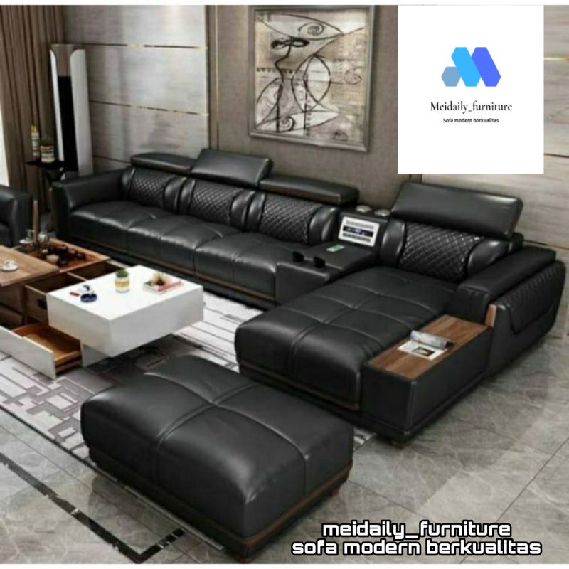 Jual Sofa Kulit Letter L Warna Hitam Sofa Minimalis Kursi Ruang Tamu ...