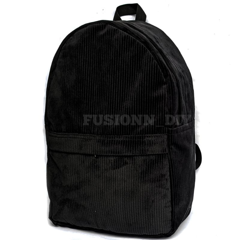 Jual Tas Ransel Bahan Kain Corduroy Warna Hitam - tas Sekolah Kuliah